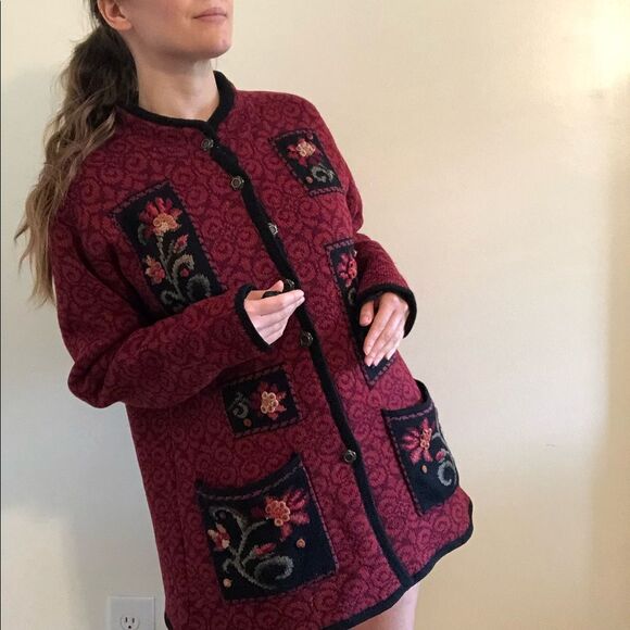 VTG Icelandic Design Knit Sweater Jacket Coat Sz M Folklore Tapestry Embroidered - Picture 2 of 14